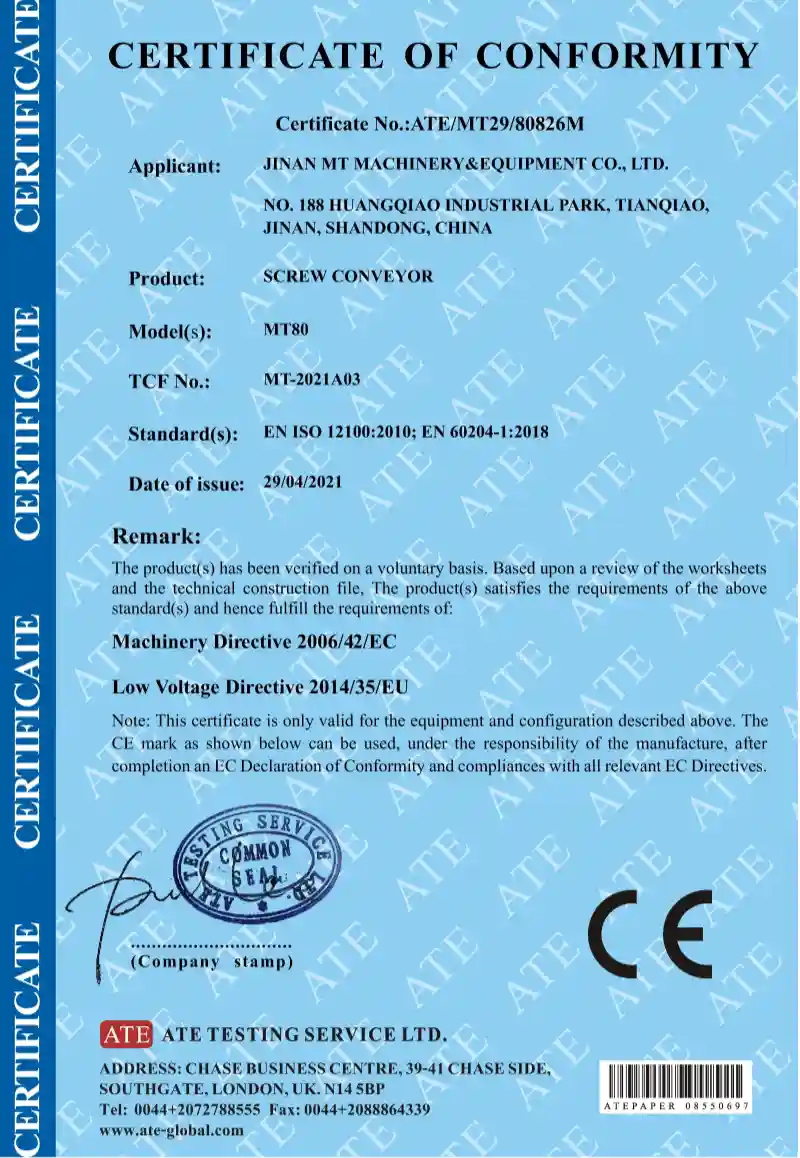 Meiteng Food Processing Machine Certification